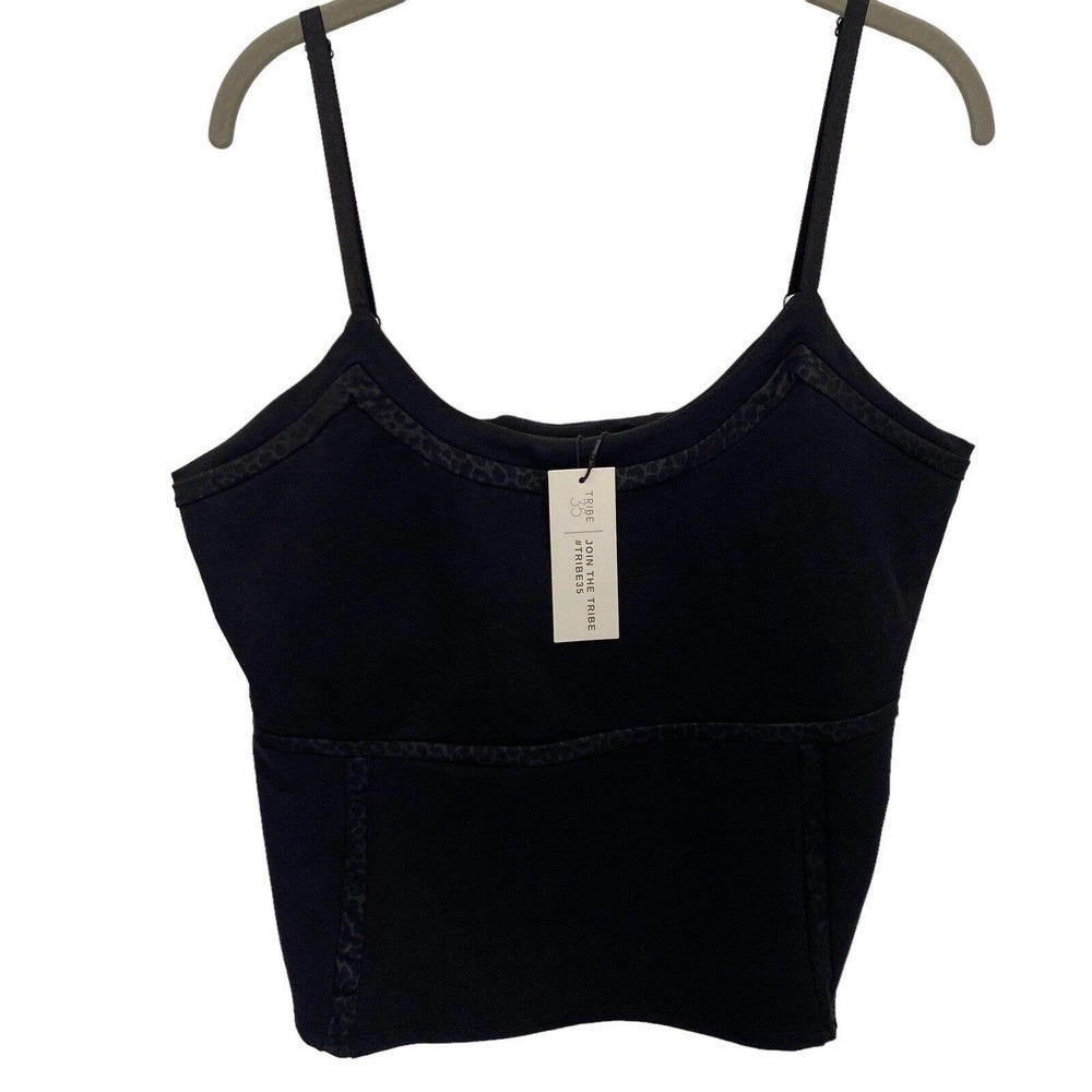 Tribe 35 XL/1X Plus Size Tank Top Shelf Bra Adjustabe Straps Soft Stretchy Black
